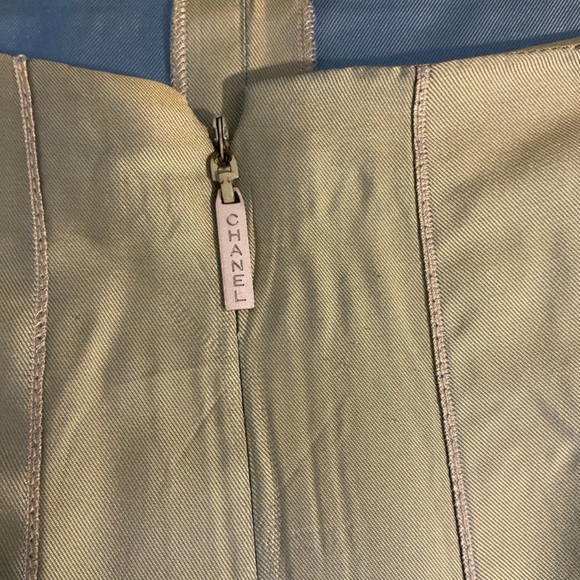 Vintage Chanel spring green / blue midi skirt w/ back slits, XS (34) - Picture 6 of 12